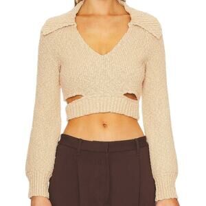 L'Academie Marianna Hewitt Imani Boucle Knit Pullover Crop Sweater Beige XS